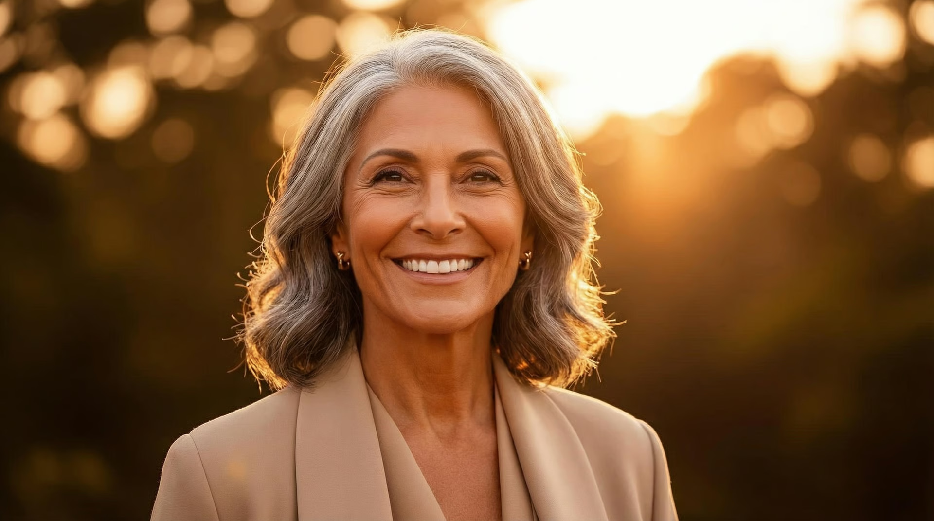 Femme rayonnante dans la lumière dorée